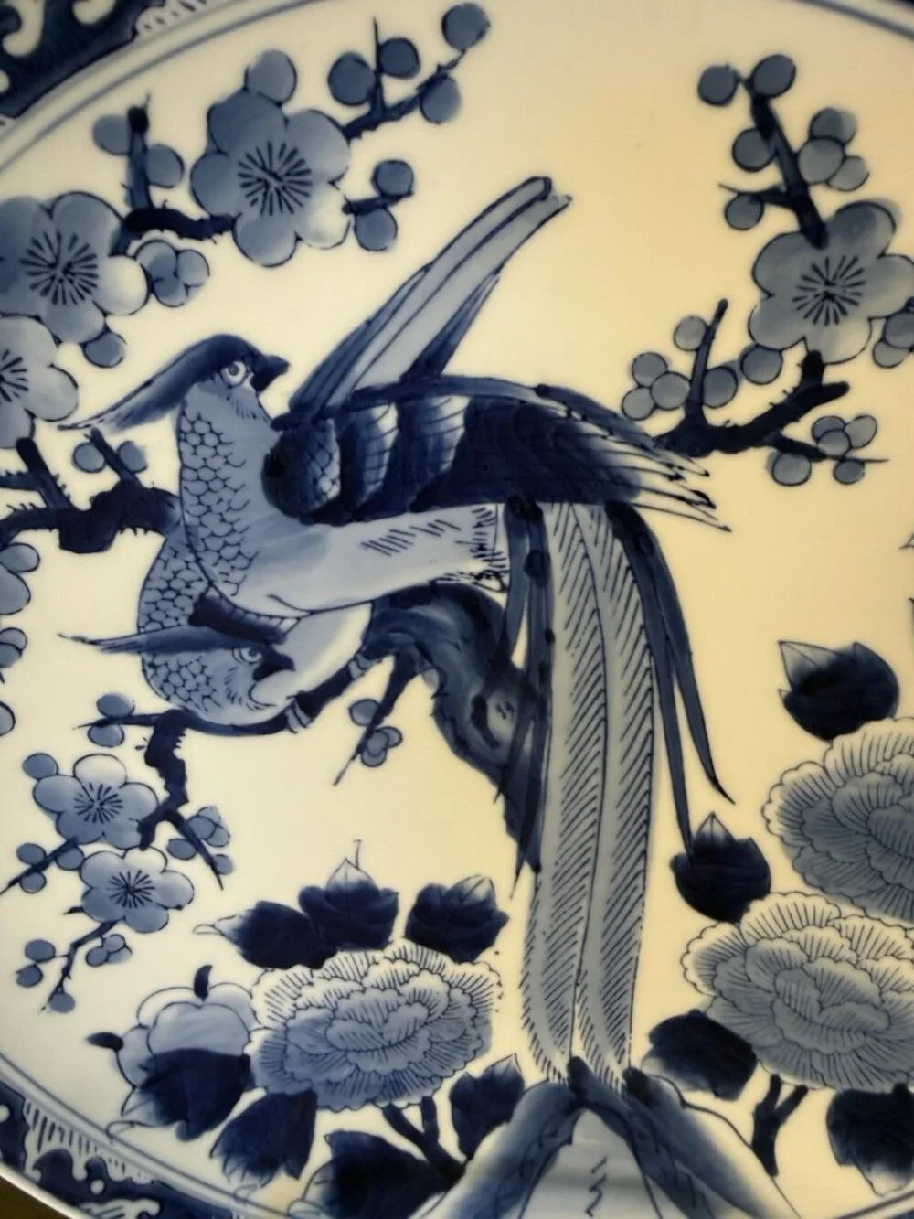 1960s  12” Japanese ARITA Imari Blue and White PHOENIX Bird LARGE Charger Plate